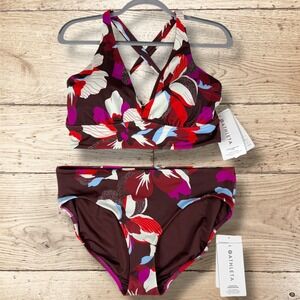 ATHLETA Plunge Halter Bikini Top & Bottom Set Swimsuit NWT Size XL D-DD Floral